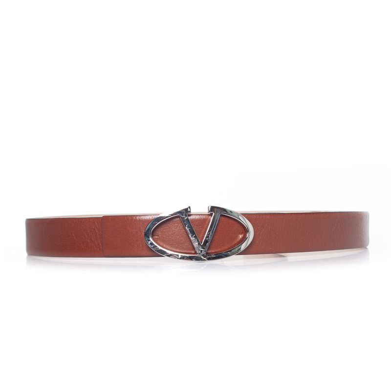 Valentino Garavani Brown Leather V Buckle Belt